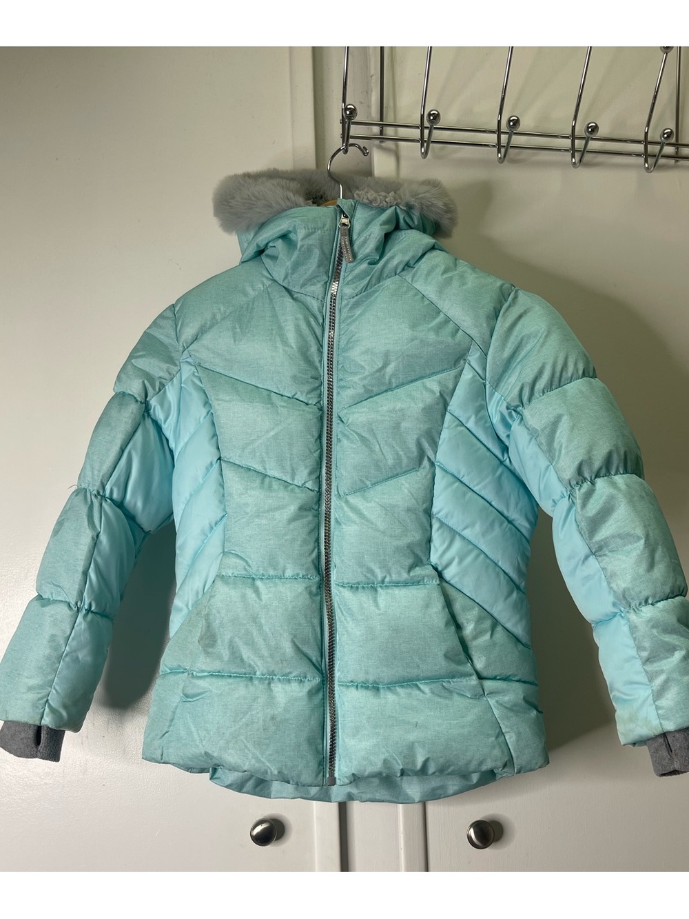 ZeroXposur Girls Winter Puffer Jacket Coat Aqua Mint Green Sherpa Hood Size 7/8
